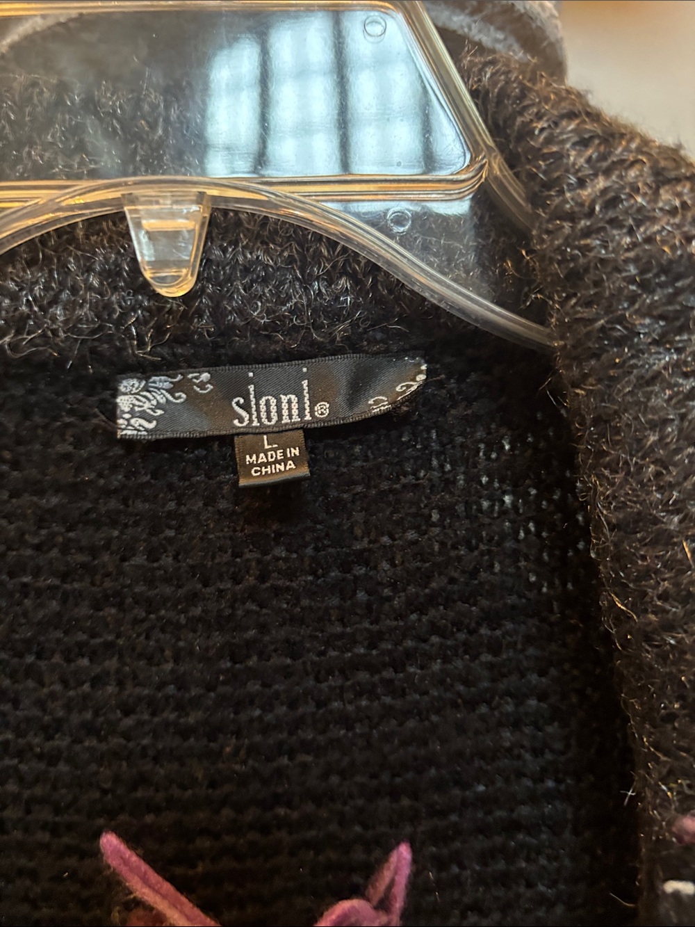 Sioni Black Knit Cardigan with Multicolor Embroidered Accents - Picture 2 of 7